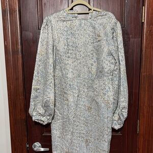 Elegant Blue and Cream Dress